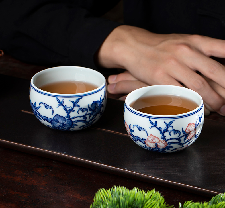Youligong sample tea cup small bowl jingdezhen blue and white porcelain is all hand tea kungfu tea cup nine peaches masters cup
