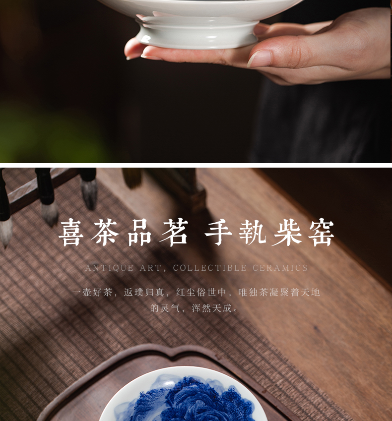 Tureen single hand - made scenery of jingdezhen blue and white only maintain three cup to burn large tea bowl of ceramic tea set