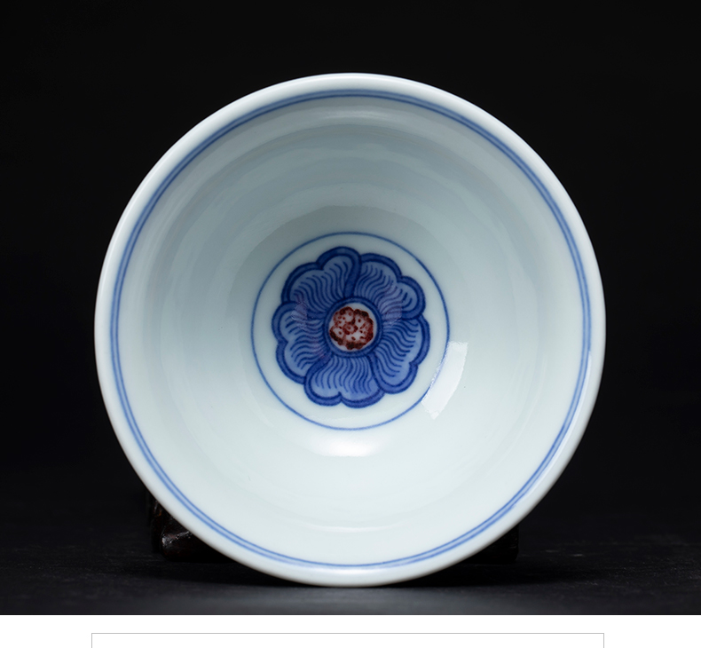 Jingdezhen porcelain youligong master cup hand - made imitated yongle bound branch lotus pressure hand cup cup bowl is blue and white