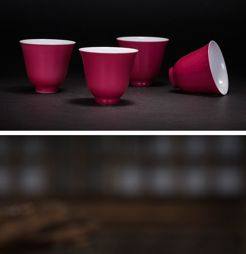 Small kung fu tea cups of jingdezhen ceramic tea set carmine colored glaze master cup single cup sample tea cup Small cups