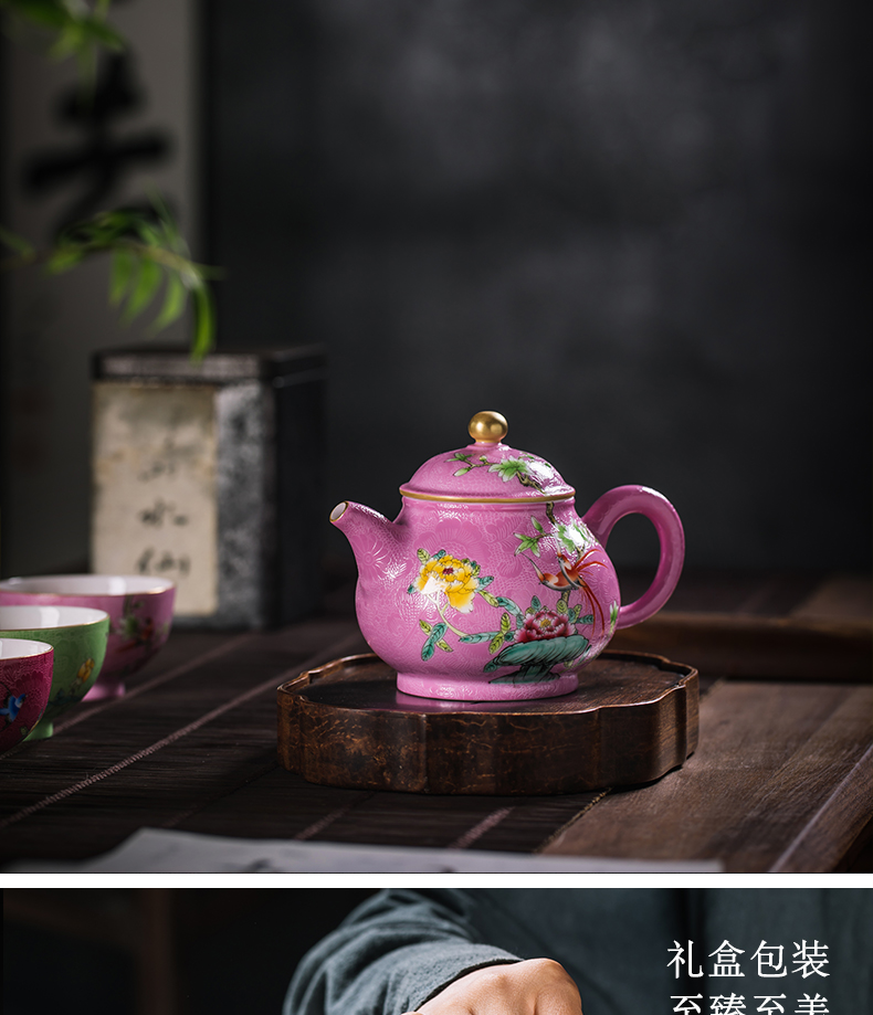 Hand - made ceramic famille rose flower pot with single pot kung fu filtration pot jingdezhen tea teapot by Hand