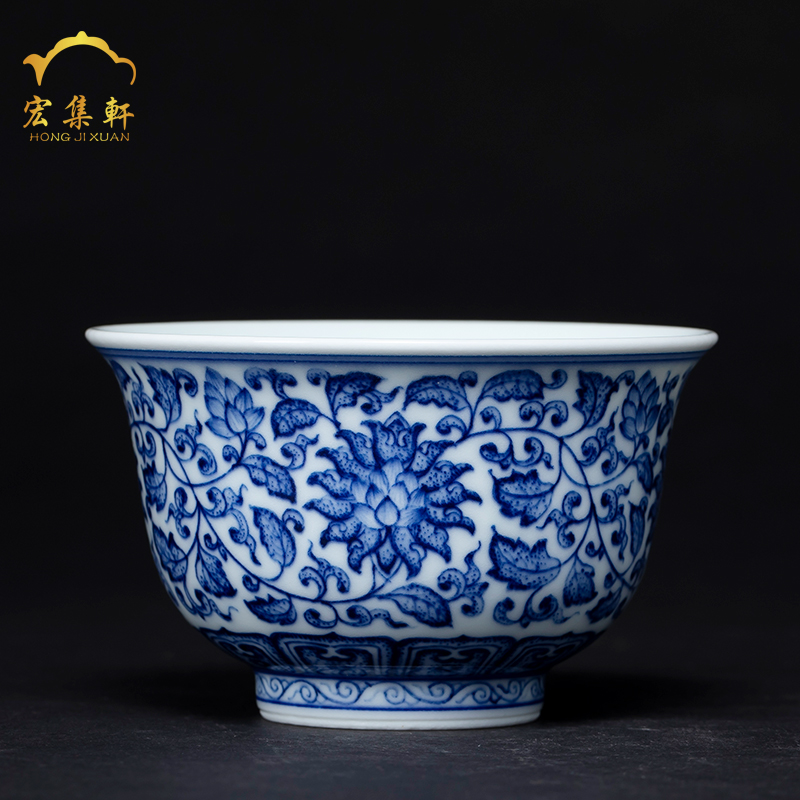 Jingdezhen ceramic hand - made porcelain sample tea cup all hand master cup tie up branch lotus cup kung fu bowl big cups