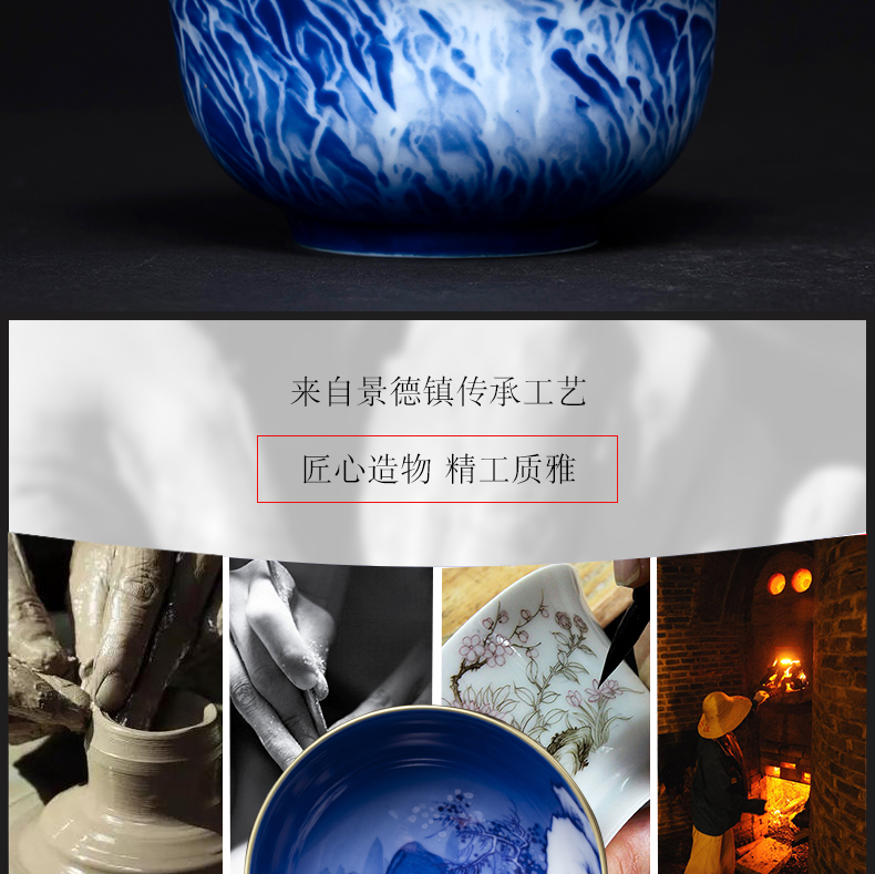 Jingdezhen kung fu tea cups master cup cup single cup sample tea cup hand - made paint snow blue and white porcelain cup