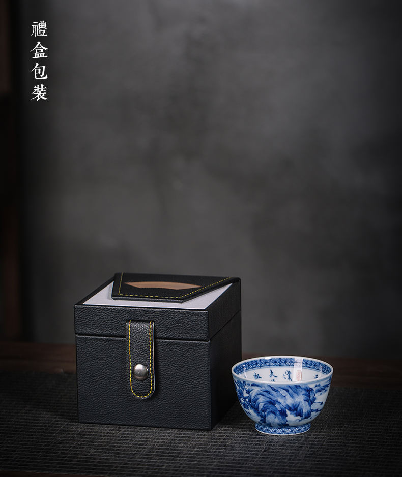 The Master cup single CPU jingdezhen porcelain tea set pure manual hand - made of blue and white porcelain teacup firewood landscape small tea cups