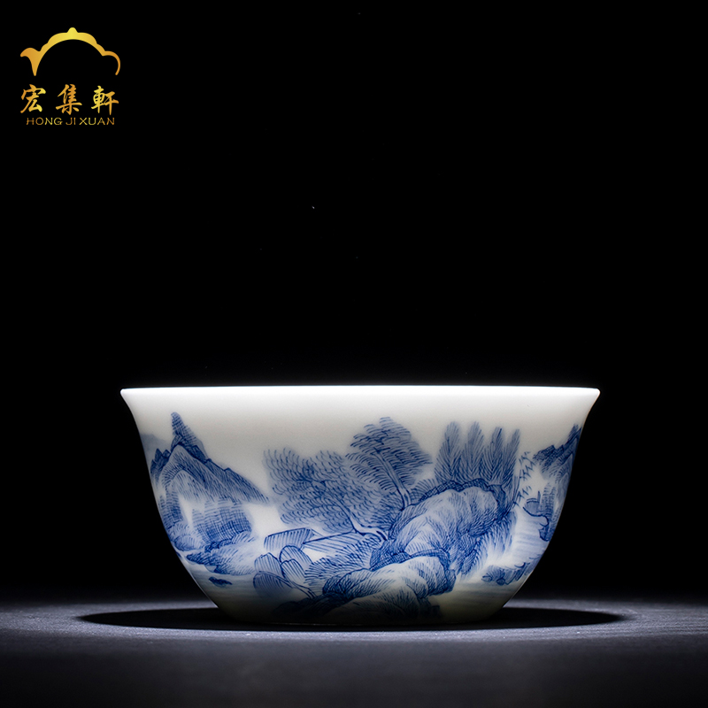 Master cup single cup blue small single jingdezhen ceramic cups hand - made household cup bowl large kungfu restoring ancient ways