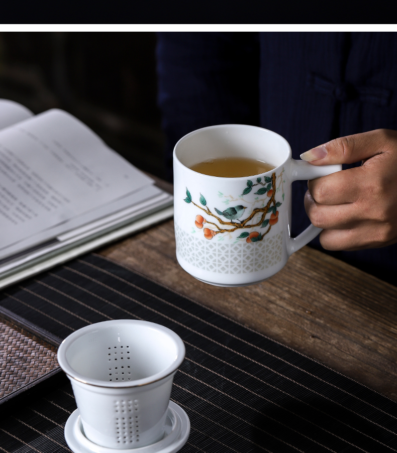 Jingdezhen ceramic filter tank paint powder enamel and exquisite cups of tea cup cover cup household gifts large bulkhead cup