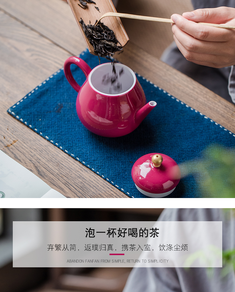 Teapot single kung fu rouge kettle pot of jingdezhen ceramics glaze ball hole, xi shi small tea pot of carmine