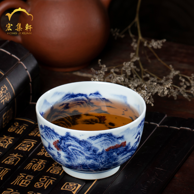 Manual hand - made kung fu ceramic blue and white youligong master cup single cup cup cup bowl of jingdezhen tea service