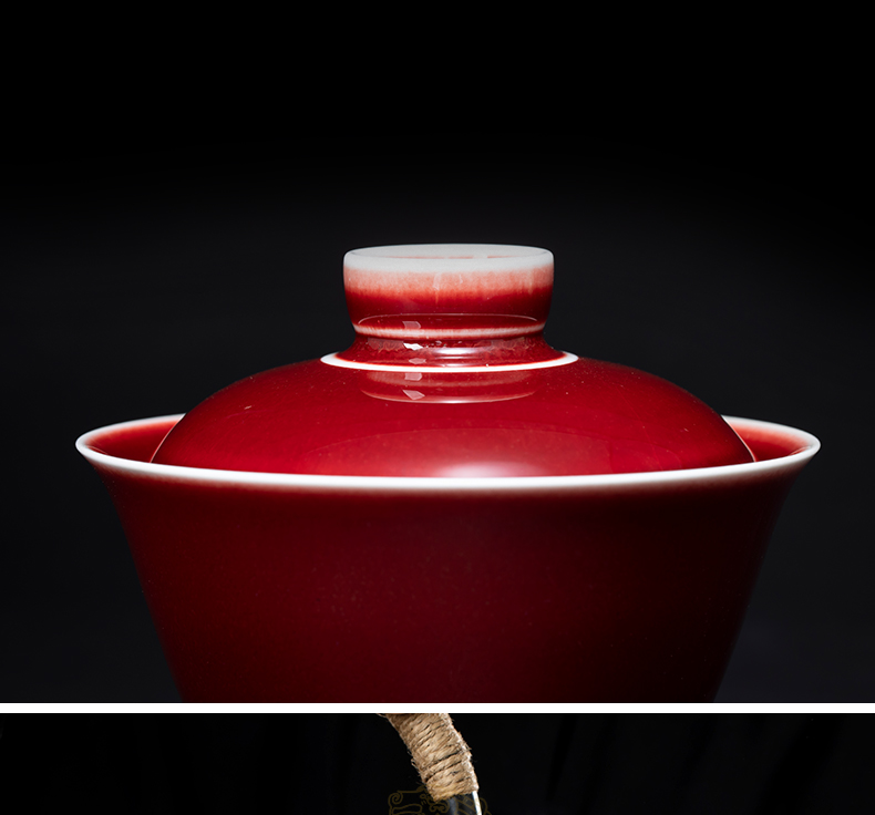 Ruby red three tureen tea bowl of jingdezhen ceramic cups only large red glaze teacup tureen tea bowl by hand