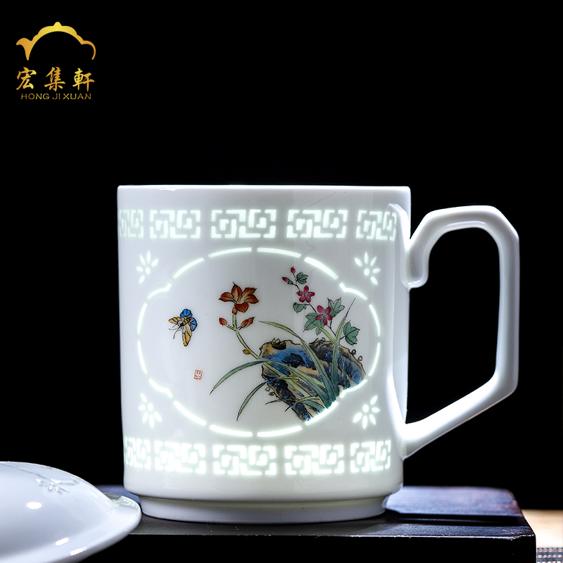 Office of jingdezhen ceramic cup hand - made pastel linglong cup high - capacity men 's and women' s cup cup cup home meeting