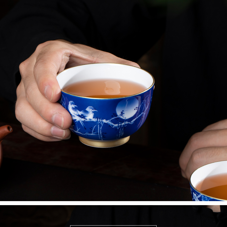 Blue pay-per-tweet kung fu tea bowl cups master cup of jingdezhen ceramic checking sample tea cup noggin single CPU