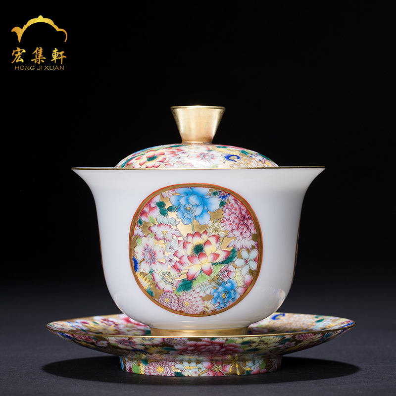 All spend tureen jingdezhen three cups to ceramic famille rose colored enamel kung fu tea sweet white glazed white porcelain tureen