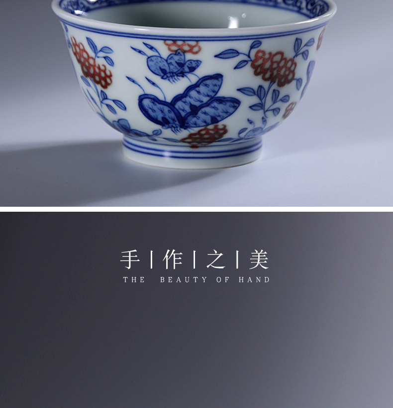 The Master cup single cup of jingdezhen blue and white youligong hand - made hand cup butterfly ceramic cup kung fu small tea cups