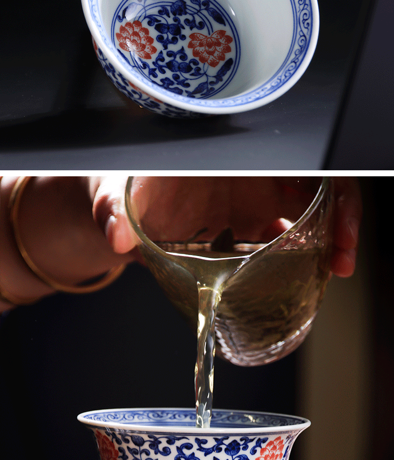 Pure manual hand - made ceramic masters cup of jingdezhen blue and white porcelain teacup single cup sample tea cup individual cup pressure hand cup