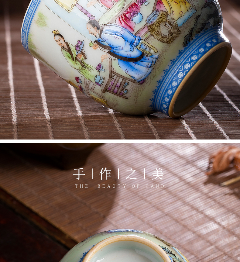 Colored enamel cup bowl jingdezhen ceramic masters cup of pure manual hand - made traditional antique figures in a single CPU