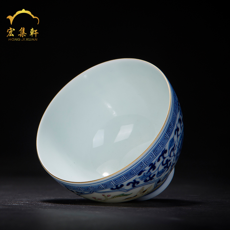 Jingdezhen tea cups ceramic checking blue and white porcelain enamel paint small cups master cup single cup perfectly playable cup