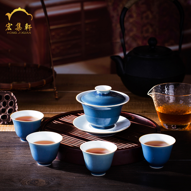 To use tureen large tea sets jingdezhen ceramic blue mercifully only three hand Bowl kung fu ji the qing offering a cup of tea cups