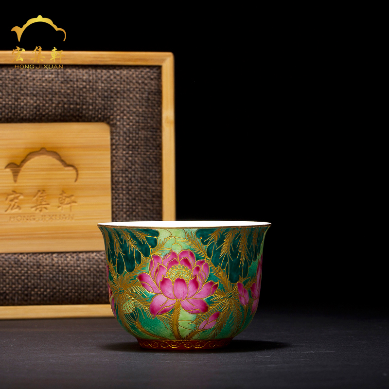 Jingdezhen tea set manual wire inlay enamel see colour ceramic cup cup tea cup cup noggin lotus kung fu master