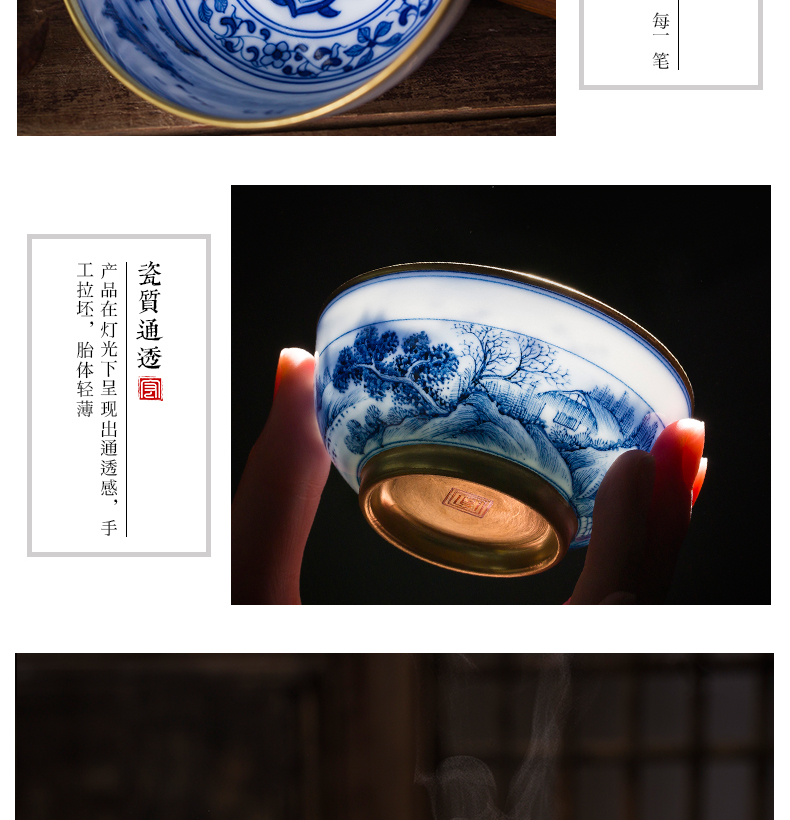 Kung fu jingdezhen ceramic bowl tea cups hand - made glass of blue and white porcelain teacup master cup single cup sample tea cup