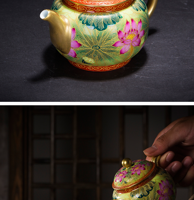 Jingdezhen ceramic teapot pure manual hand - made wire inlay enamel see colour of household kung fu tea set little teapot red green tea