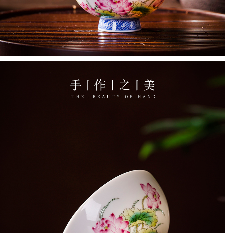 Jingdezhen ceramic tea set kung fu tea bowl enamel masters cup single hat to a cup of tea light cup noggin lotus