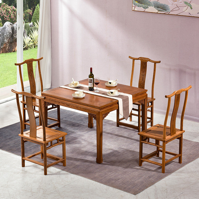 Mahogany Baxian table dining room furniture chicken wing wood dining table solid wood household dining table Chinese square table one table four chairs dining table