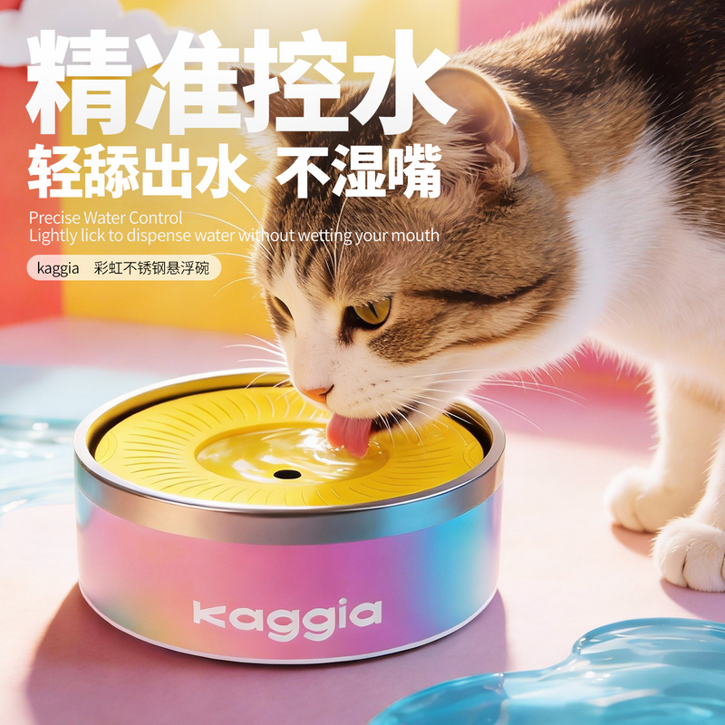 Stainless Steel Floating Water Bowl for Cats and Dogs, Anti-Moisture, Prevents Chin Blackening, Anti-Spill Dog Bowl for Drinking Water