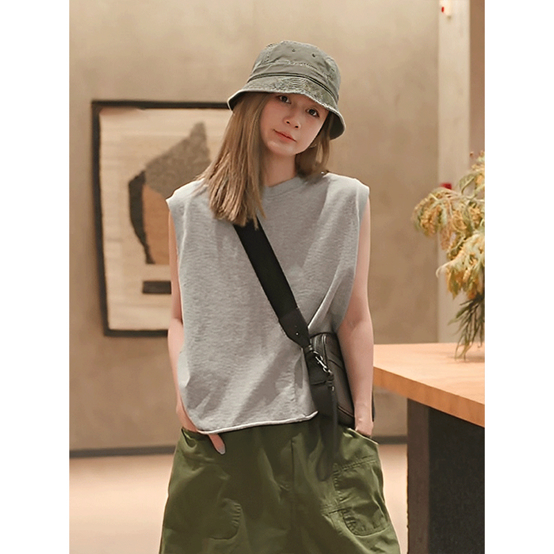 Ma Boss Mzx Pure Cotton Round Neck Vest for Women, 2026 New Summer Style, Loose and Versatile Casual Sleeveless Top