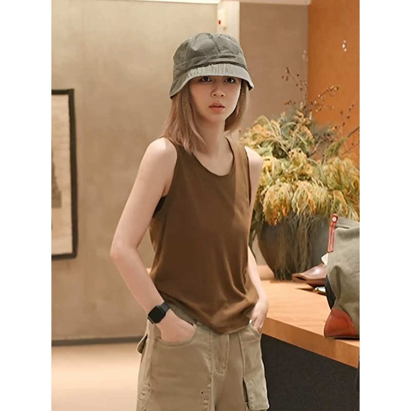 Mzx Plain Thin Camisole for Outerwear, Summer Lazy Style Sleeveless Top, V-Neck Linen Tank Top for Women