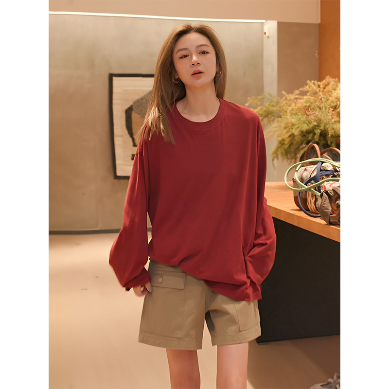 Ma Boss Mzx Round Neck Solid Color Long-Sleeve T-Shirt for Women, 2026 New Model, Base Shirt for Spring, Casual and Suitable for Outerwear