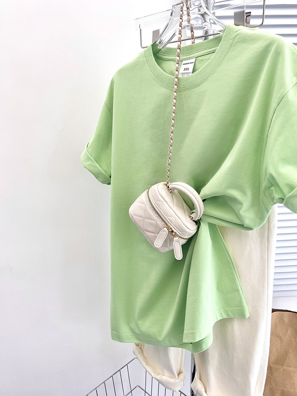 2026 Summer Stylish and Fresh Mint Green Short-Sleeve T-Shirt for Women, Fashionable and Slimming, Pure Cotton Base Layer Top