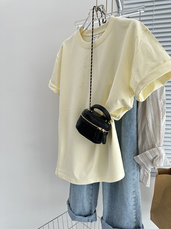 Versatile Apricot-Colored Women's Short-Sleeve Round-Neck T-Shirt, 2026 Summer New Style, Loose-Fitting Pure Cotton Slimming Top for Women