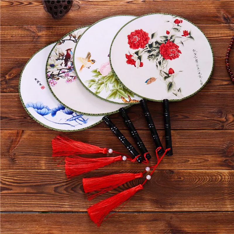 Double Face Ancient Wind Regiment Fan China Wind Hops Dance Fan Children Hanfu Accessories Vintage Palace Fan Round