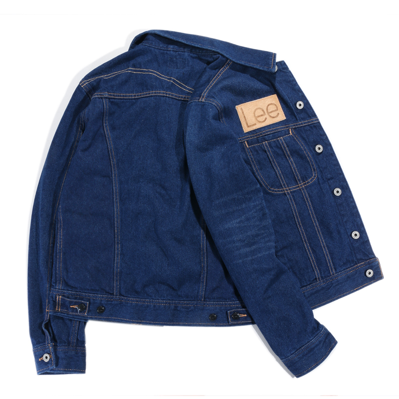 Celebrity Style Lee Genuine 101+ Spring and Autumn Men's Dark Blue Slim Fit Jacket Short Non-Stretch Denim Jacket