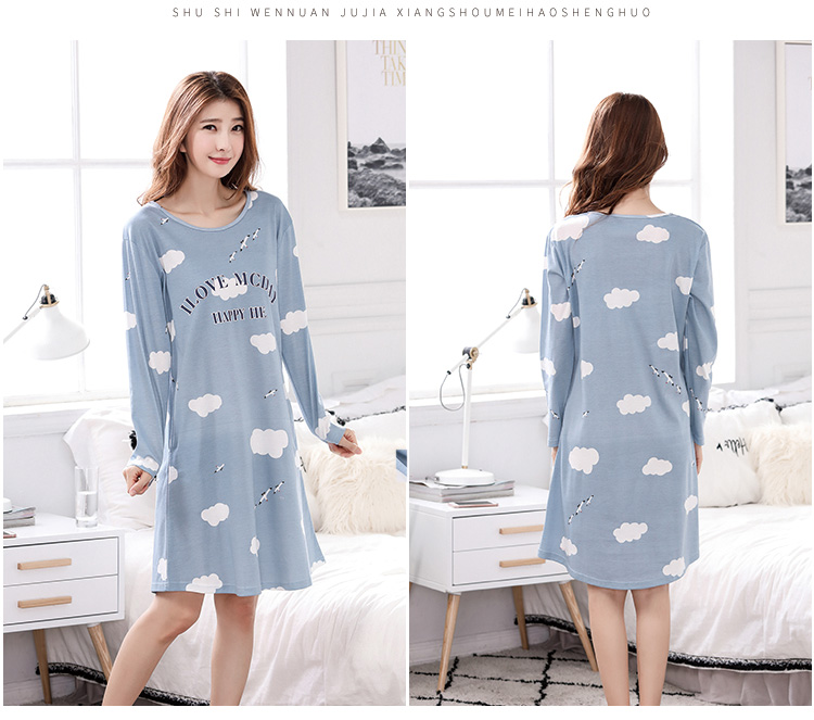Áo ngủ mùa xuân và mùa thu cotton dài tay hoạt hình Cô gái nhỏ dễ thương gợi cảm váy dài đồ ngủ lỏng bên ngoài mặc dịch vụ nhà vay ngu lua cao cap