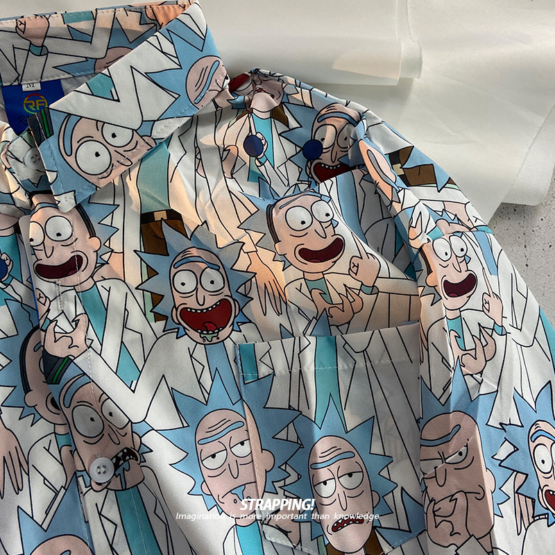 Strapping Grumpy Grandpa Short-Sleeve Floral Shirt American Retro Rick and Morty Unisex Hawaiian