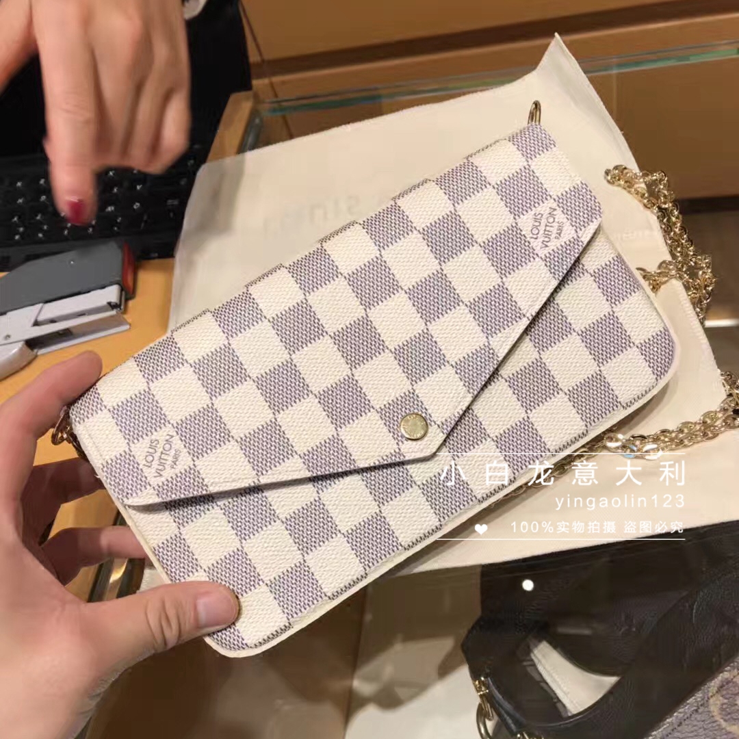 Little White Dragon lv Louis Vuitton women's bag three-in-one white checkerboard crossbody chain bag m61276