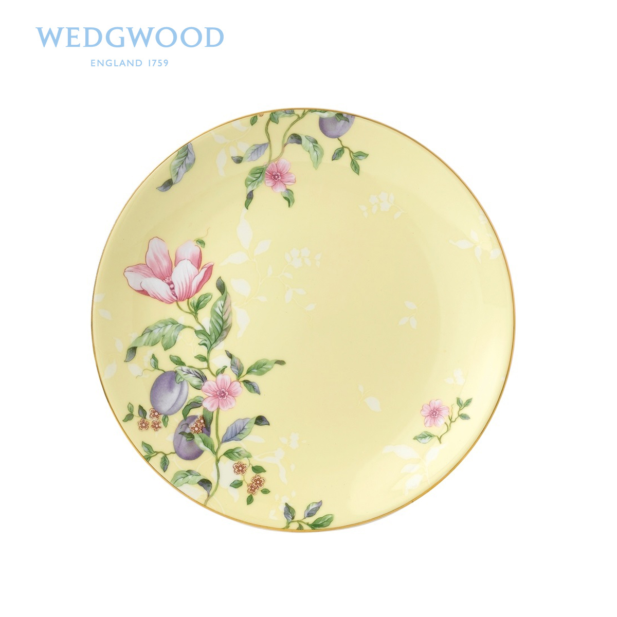 British WEDGWOOD embroider beautiful sweet blackberry ipads China 20 cm yellow flat afternoon tea heart plate