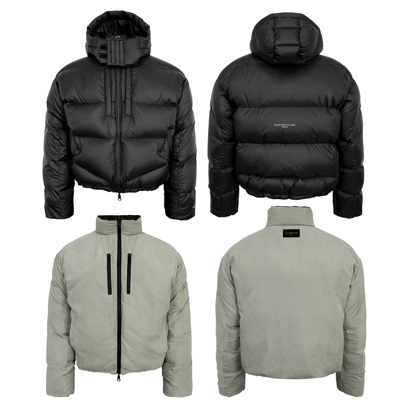 Epower Reversible Detachable Hood New National Standard 90 White Duck down Puffer Jacket Hooded Coat Three-Proof down Jacket