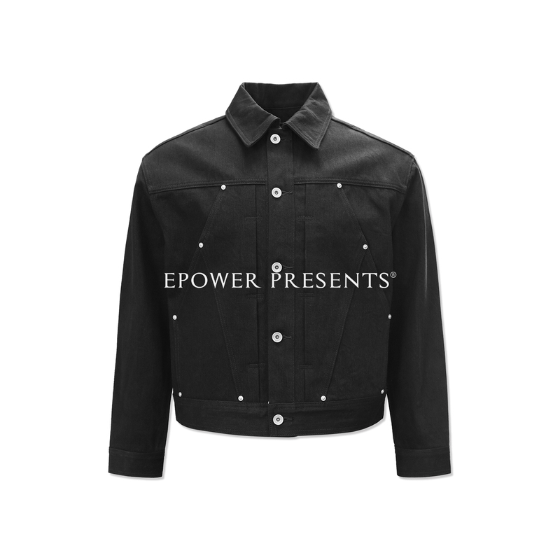 Epower Presents |   Nissan Custom Woven Narrow-Width'Silver Edge Red Ear Black King' Black Denim Jacket