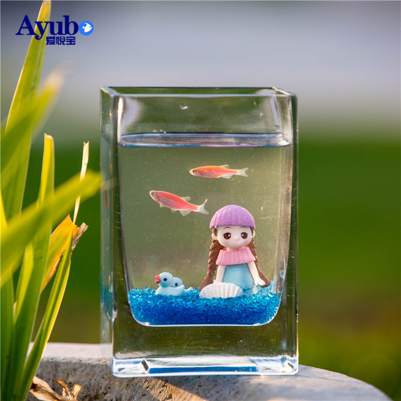 Square glass fish tank creative mini small goldfish tank bucket fish