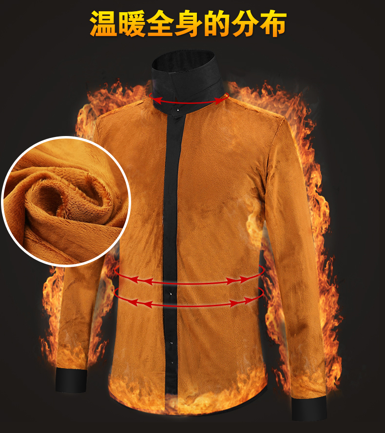 Mùa thu đông nam cộng với áo nhung dài tay dày quần denim phù hợp với mùa đông ấm áp màu rắn inch áo lót quần áo áo sơ mi sọc caro