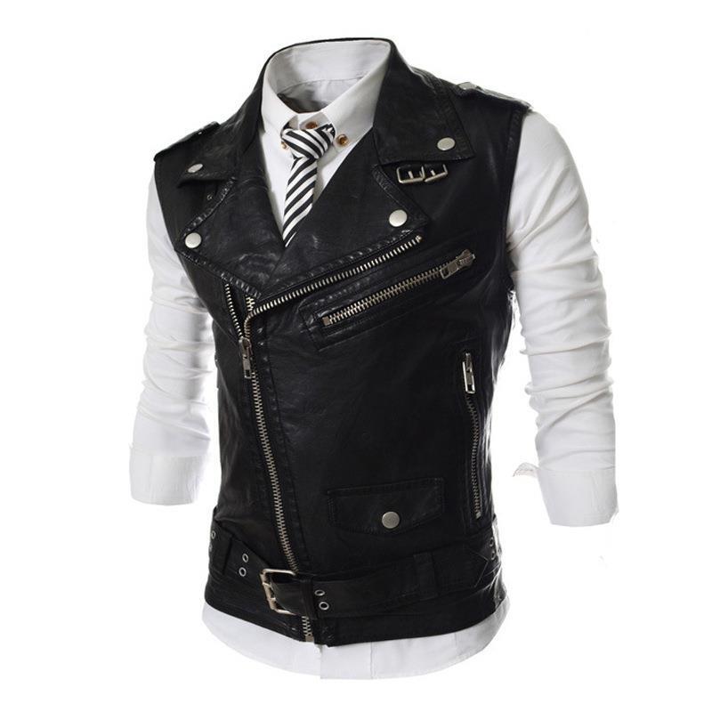 2025 Autumn/Winter New Men's Leather Vest Slim Fit Multi-Zipper Turn-Down Collar Short Leather Vest Jacket 5641 Special P80
