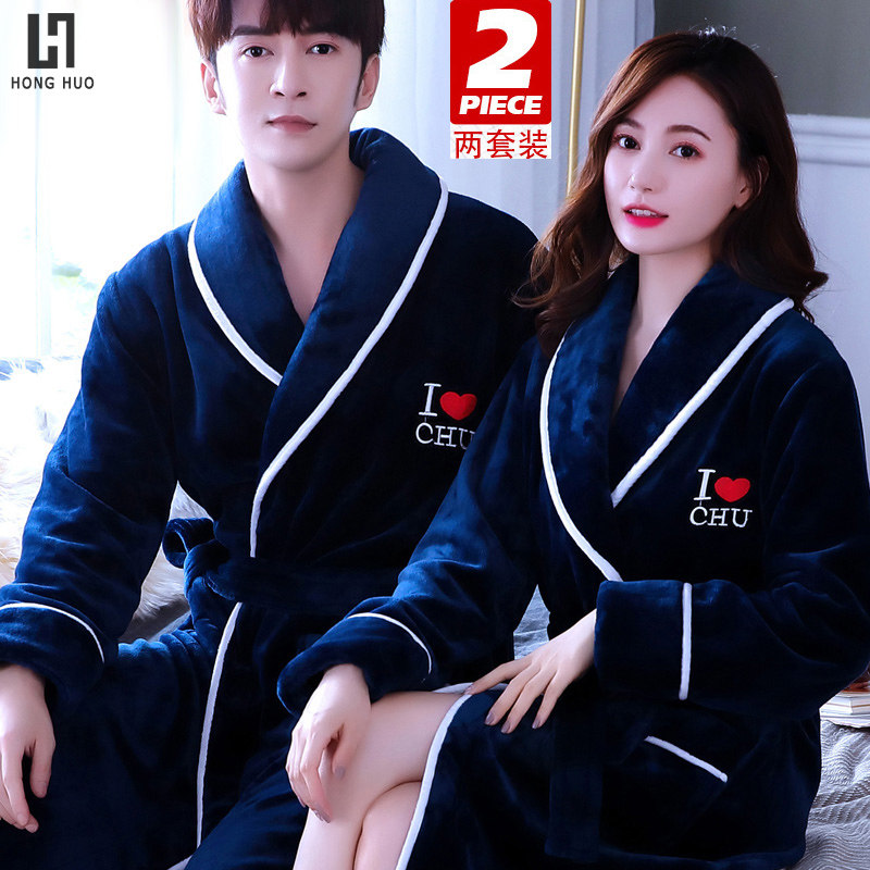 Sleepwear lovers bathrobes pair of autumn and winter models with velvet thickened lengthened sexy sleepwear women's winter men's coral suede suit
