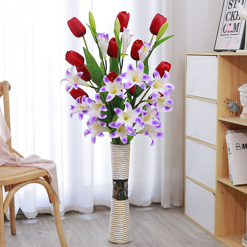 Perfume lily simulation bouquet home living room floor-to-ceiling decorative flower fake flower arrangement silk flower dry flower tulip set