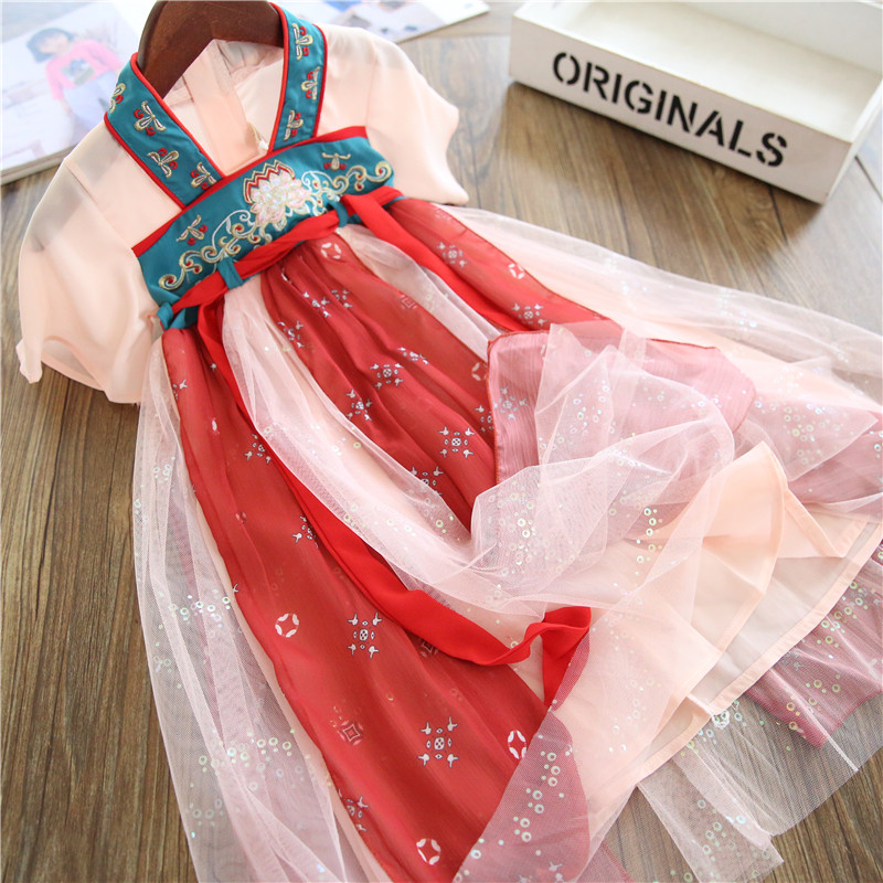Hanfu Girls Summer Wear 2022 new Ming system Summer thin section Short sleeves Ocean dress Improved ancient dress Chinese Wind Skirt Dress