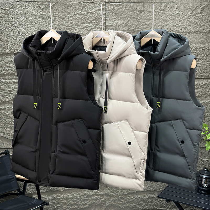 Men's down Cotton Vest Autumn and Winter Korean Style Trendy Thickened Warm Vest Student Sleeveless Hooded Vest Jacket Men's down Cotton Vest Autumn and Winter Korean Style Trendy Thickened Warm Vest Student Sleeveless Hooded Vest Jacket