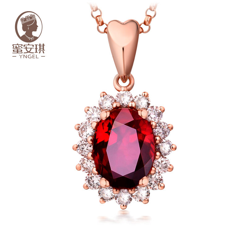 Yngel Princess Diana Style Pigeon Blood Red Natural Ruby Pendant 18K Gold Inlaid Diamond Necklace Colored Gemstone Yngel Princess Diana Style Pigeon Blood Red Natural Ruby Pendant 18K Gold Inlaid Diamond Necklace Colored Gemstone