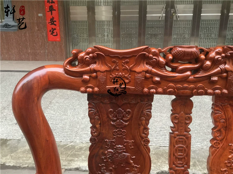 Gỗ hồng mộc Burmese trái cây lớn gỗ hồng voi đầu sofa phòng khách bộ 10 Warring States voi sofa đồ gỗ gụ - Bộ đồ nội thất ghế thông minh