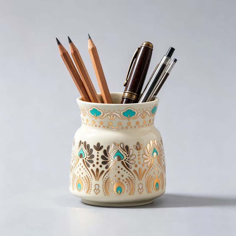 Ceramic Pen Holder Chinese Style Retro Creative Home Office Student Desktop Stationery Storage Holder Multi-Functional